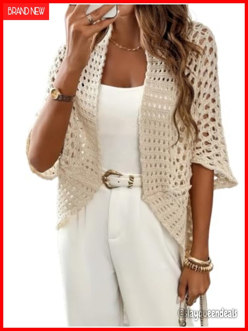 Crochet Cardigan Women Short Sleeve Open Front Cover Up